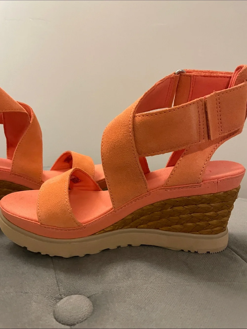 UGG Coral Suede Braided Wedge Sandals with Ankle Strap